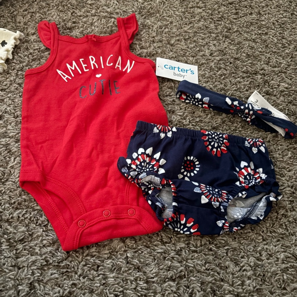 Carter's Red Bodysuit and Blue Floral Diaper Cover Set